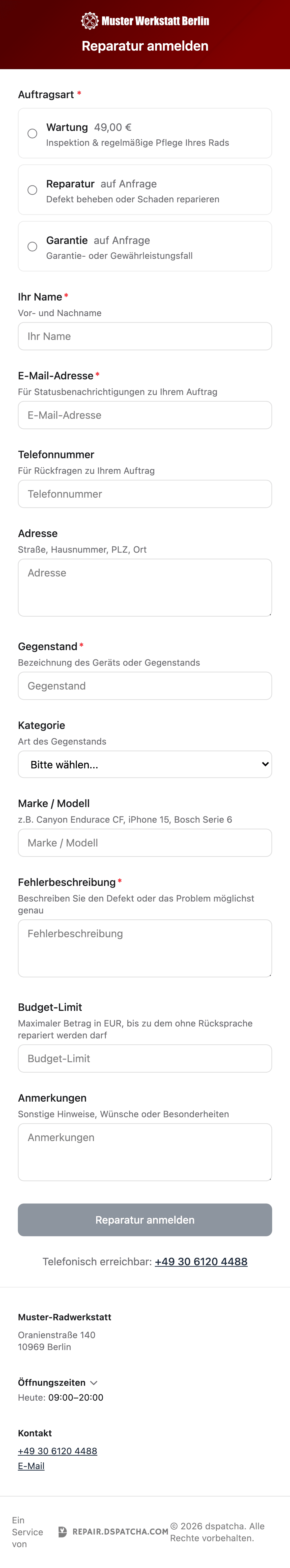 Reparaturanmeldung